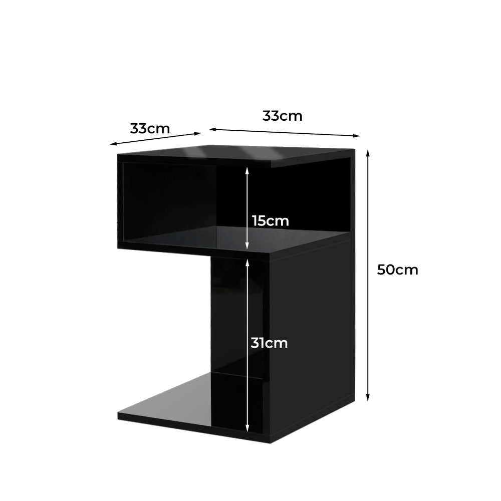 Black S Shape Bedside Tables Dimensions 