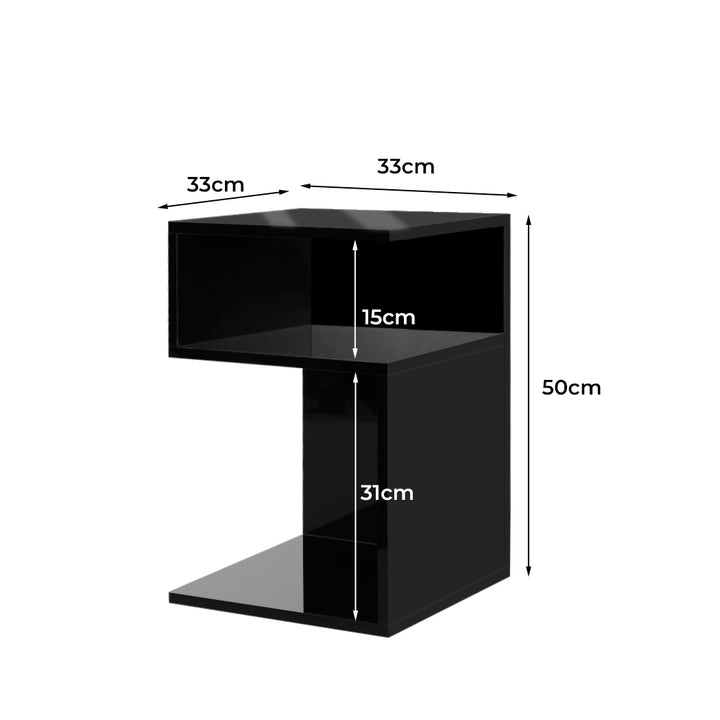 Black S Shape Bedside Tables Dimensions 