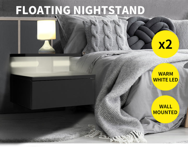 Black Wall-Mounted Floating Bedside Table 