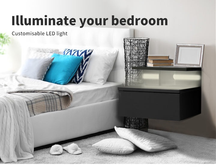 Black Wall-Mounted Floating Bedside Table 