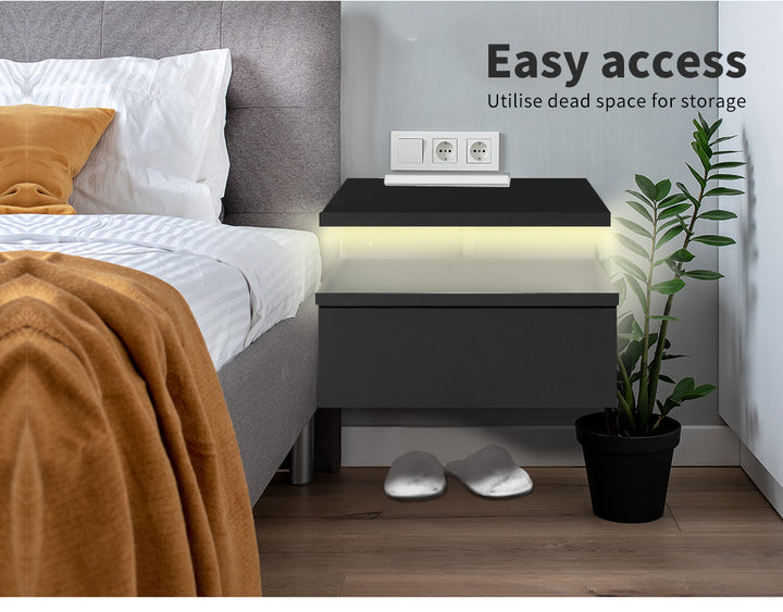 Black Wall-Mounted Floating Bedside Table 6