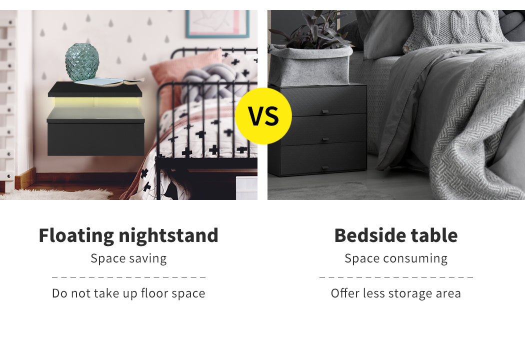 Black Wall-Mounted Floating Bedside Table 