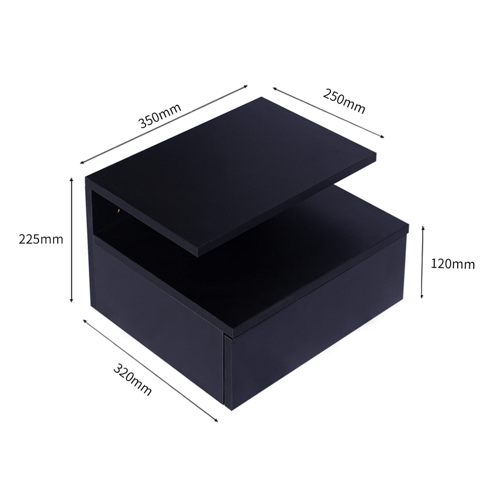 Black Wall-Mounted Floating Bedside Table Dimension
