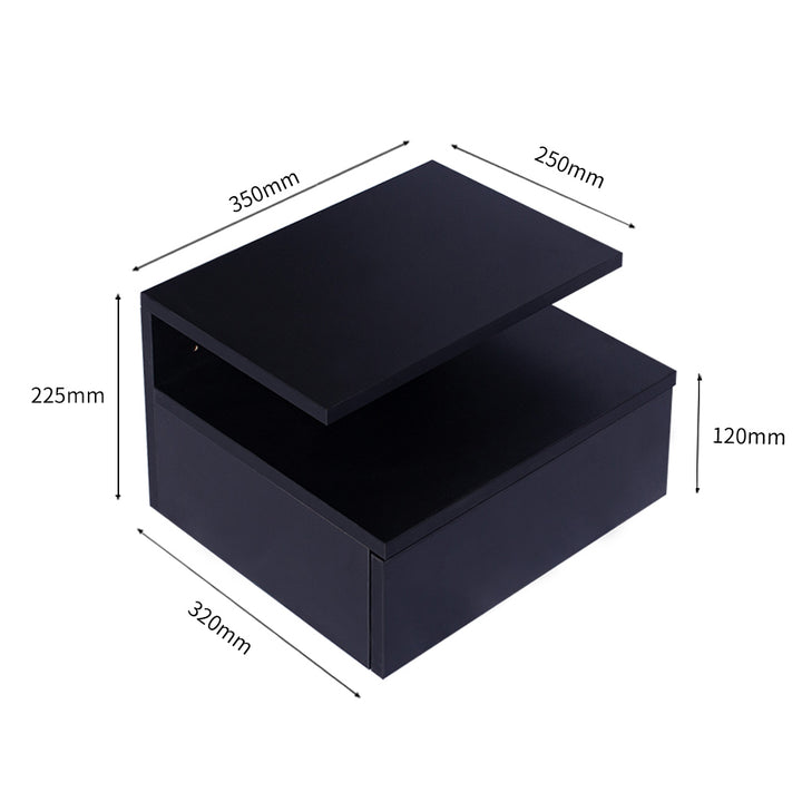 Black Wall-Mounted Floating Bedside Table Dimension