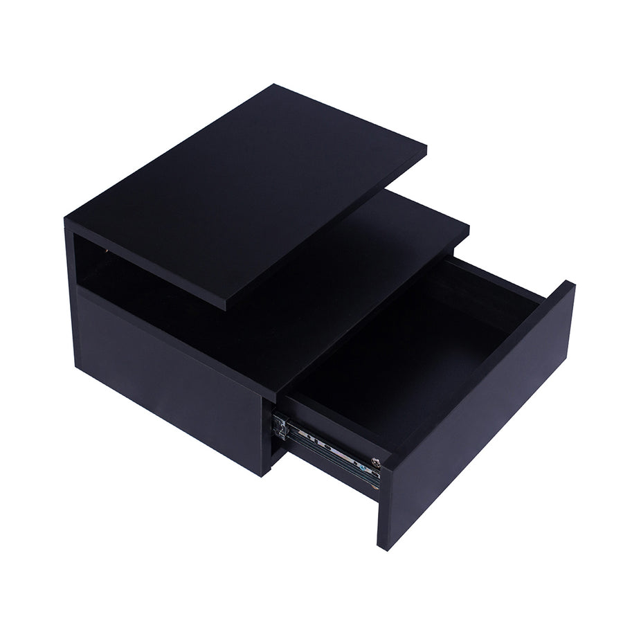 Black Wall-Mounted Floating Bedside Table with Drawer