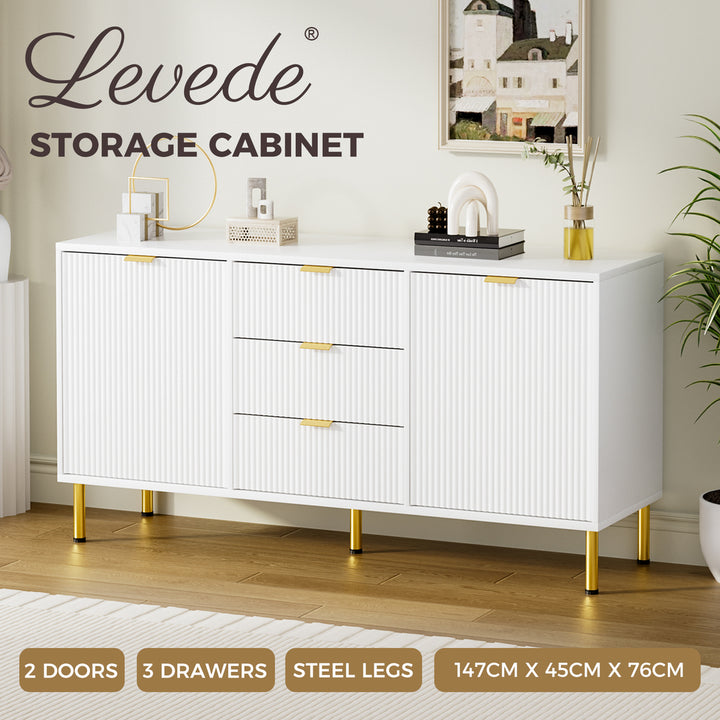 Levede Buffet Sideboard Pantry Cupboard Cabinet Storage Shelves 3 Drawer 2 Door 