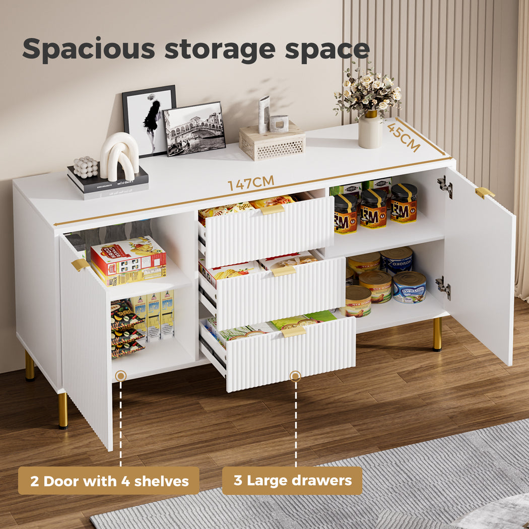 Levede Buffet Sideboard Pantry Cupboard Cabinet Storage Shelves 3 Drawer 2 Door 
