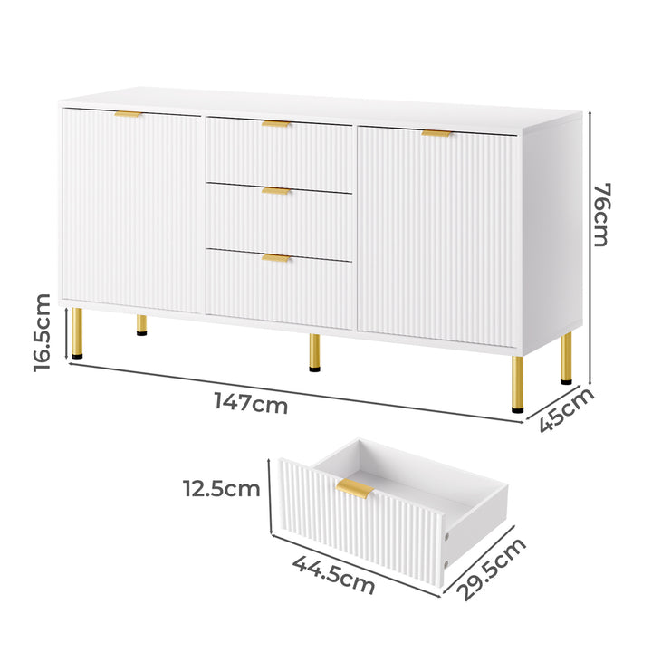 Levede Buffet Sideboard Pantry Cupboard Cabinet Storage Shelves 3 Drawer 2 Door 