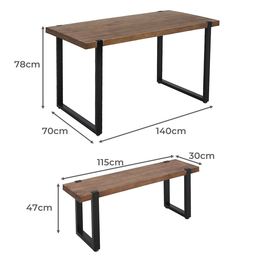 Levede Wooden Dining Set Table with Bench - Levede