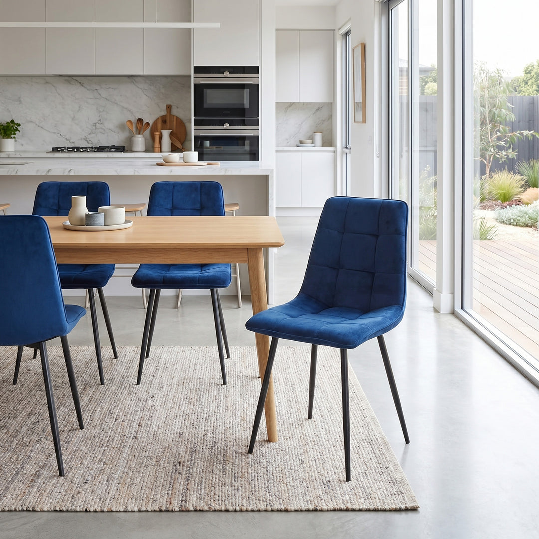 4x Dining Chairs Kitchen Velvet Blue