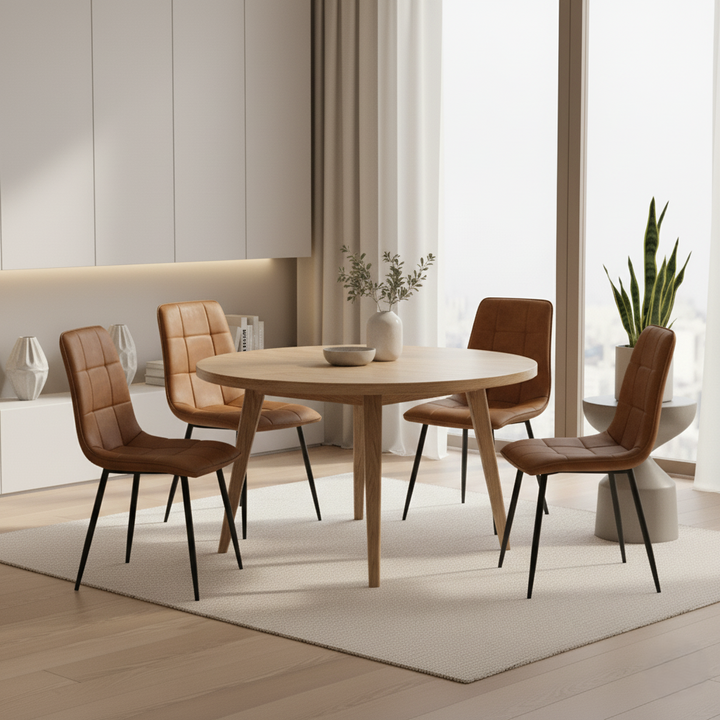 4x Dining Chairs Kitchen Chair Brown Faux Leather