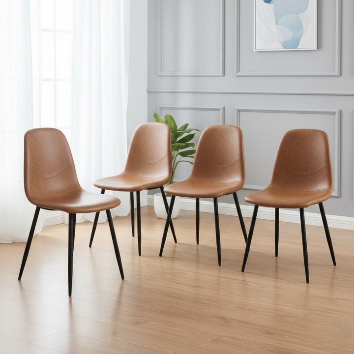 Brown Leather Dining Chairs 4 Set