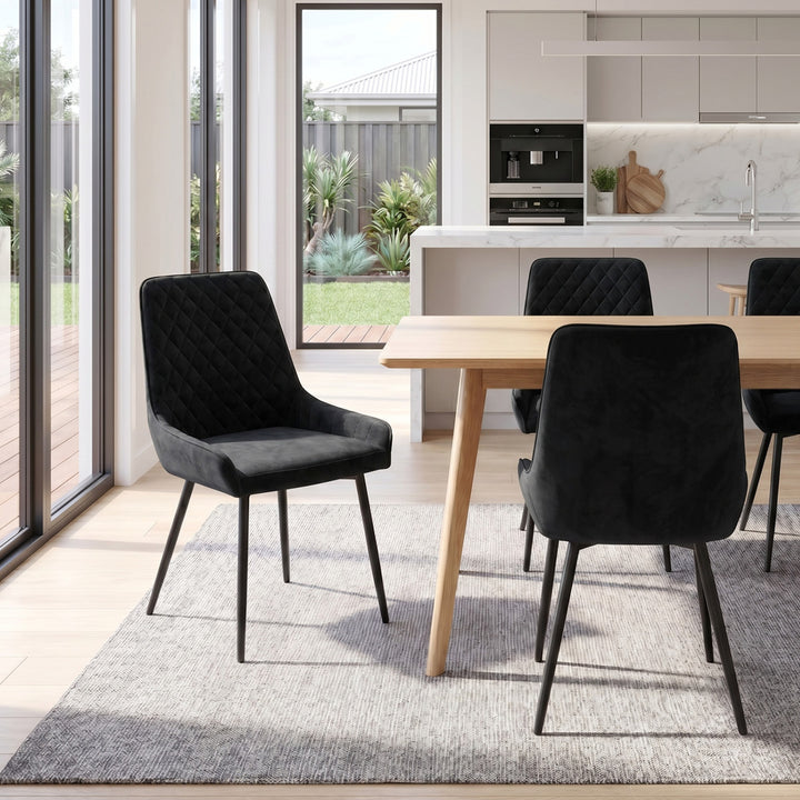 4x Dining Chairs Kitchen Chair Lounge Padded Room Seat Soft Velvet Black