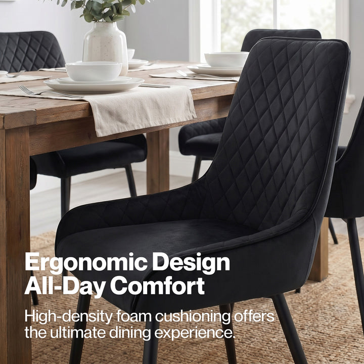 4x Dining Chairs Kitchen Chair Lounge Padded Room Seat Soft Velvet Black
