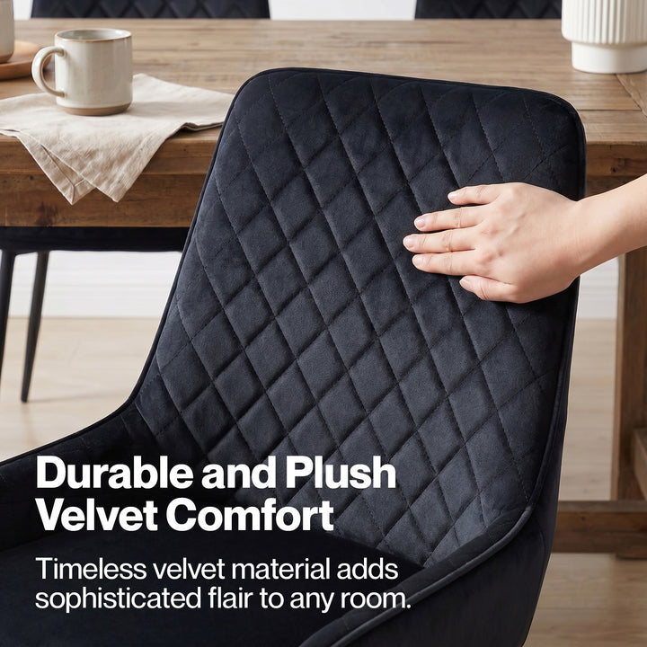 4x Dining Chairs Kitchen Chair Lounge Padded Room Seat Soft Velvet Black