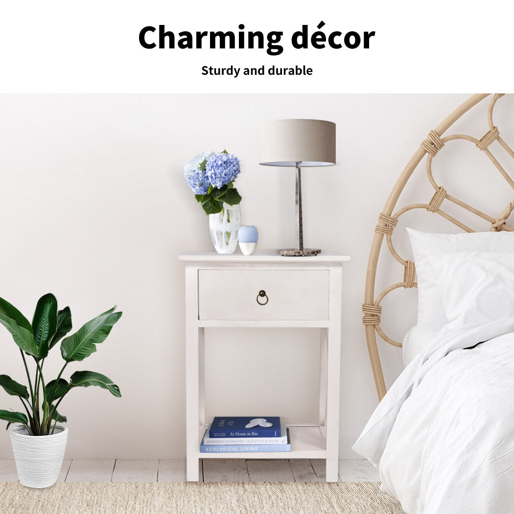 Classic 1-Drawer Bedside Table next to bed