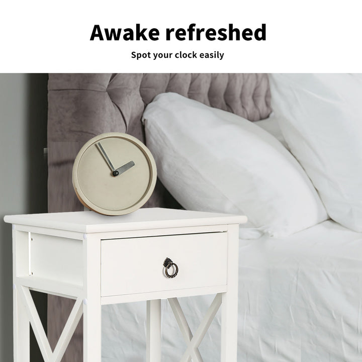 Classic 1-Drawer Bedside Table next to bed