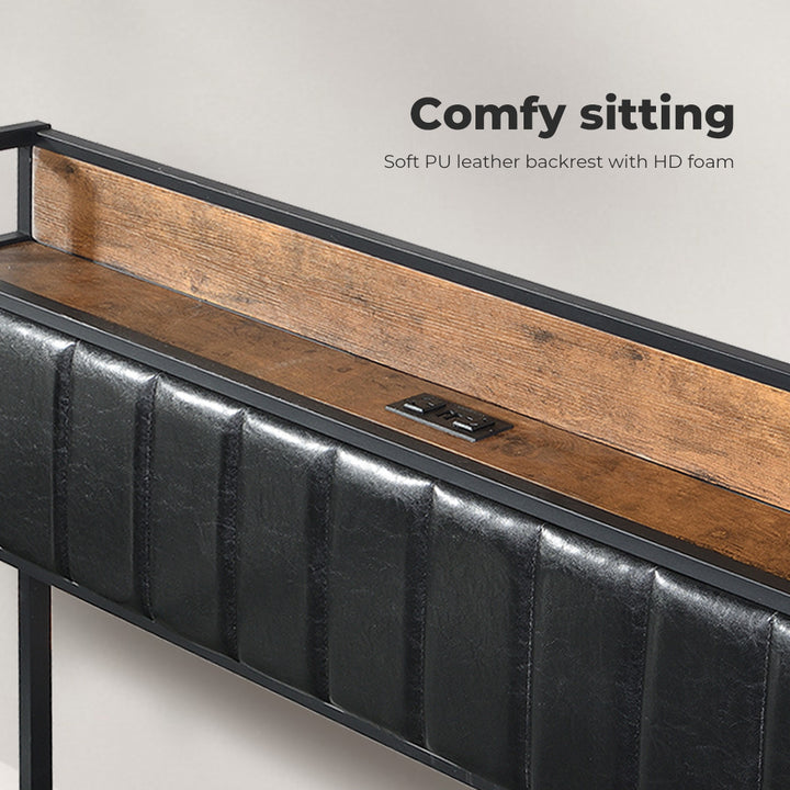 Comfy Levede Queen Bed Frame with PU leather backrest 
