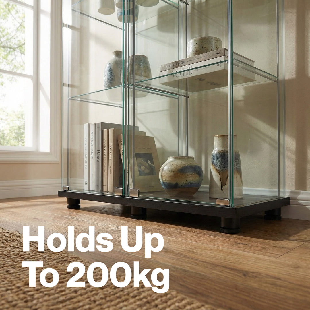 164cm Glass Display Cabinet Collections Storage 4 Tier Shelves 2 Doors