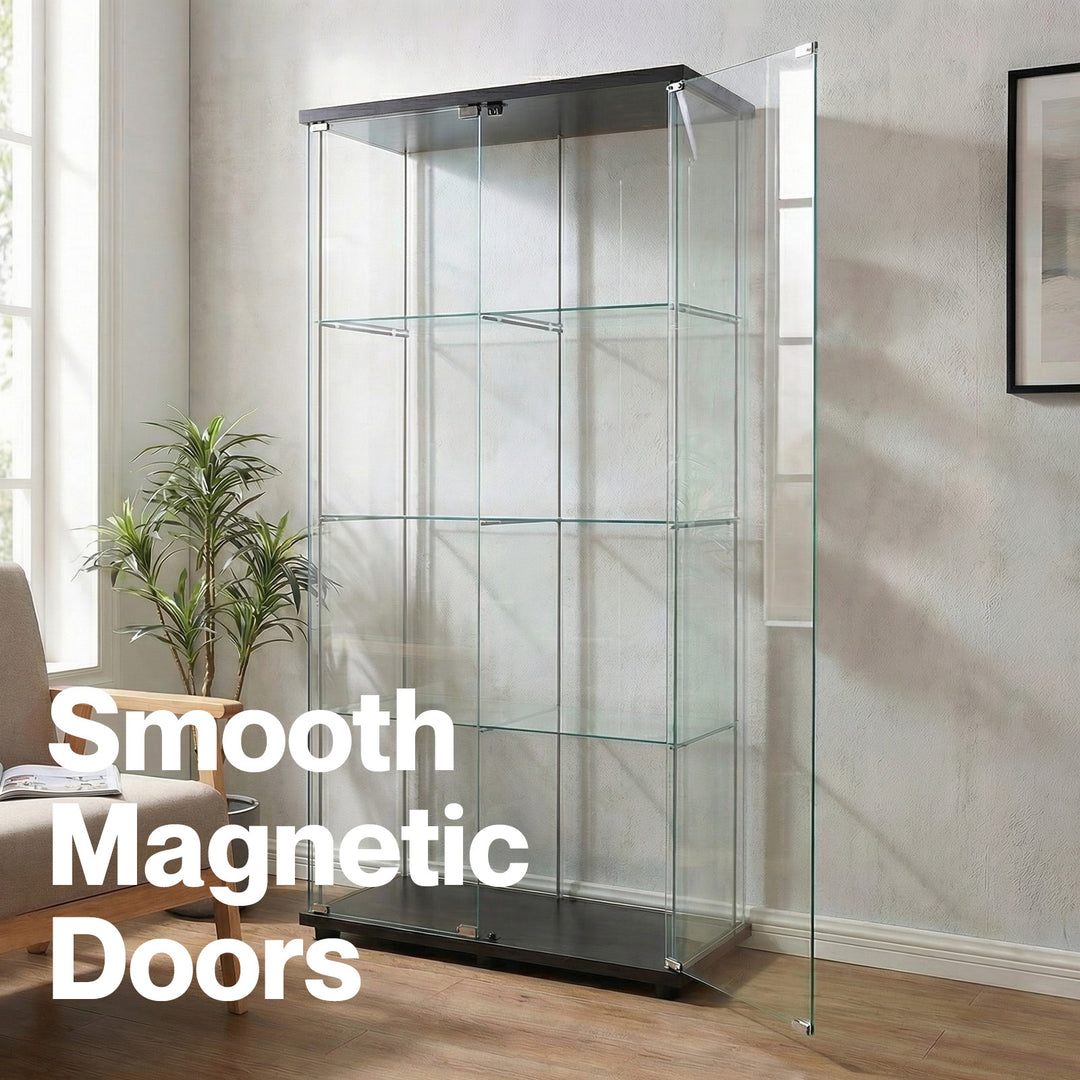 164cm Glass Display Cabinet Collections Storage 4 Tier Shelves 2 Doors