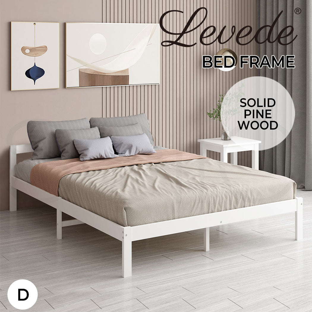 Levede Wooden Bed Frame - White - Levede