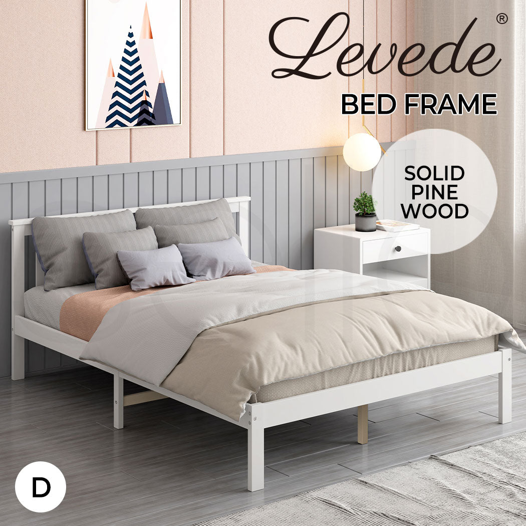 Levede Wooden Bed Frame Full White - Levede