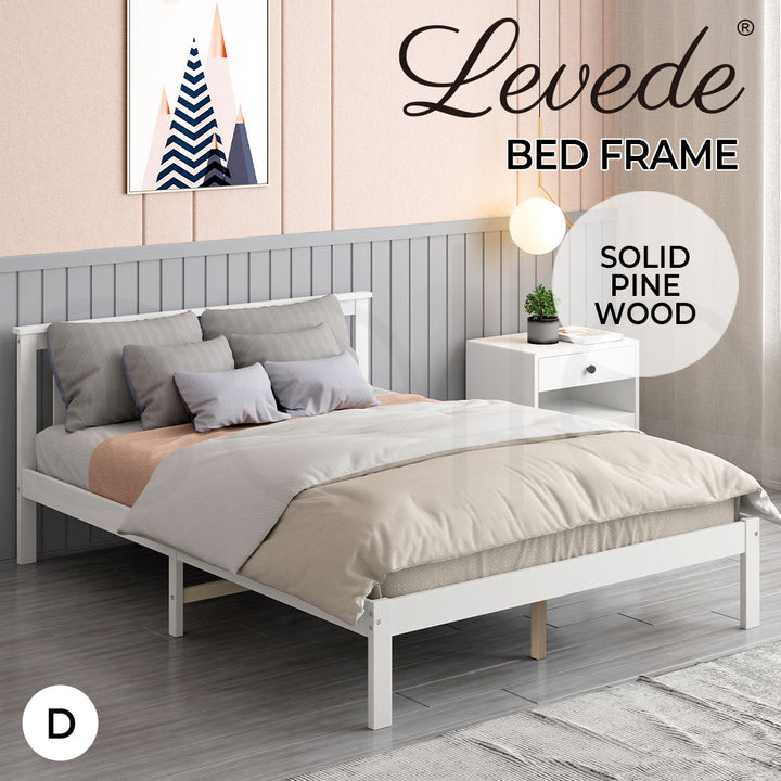 Levede Wooden Bed Frame Full White - Levede