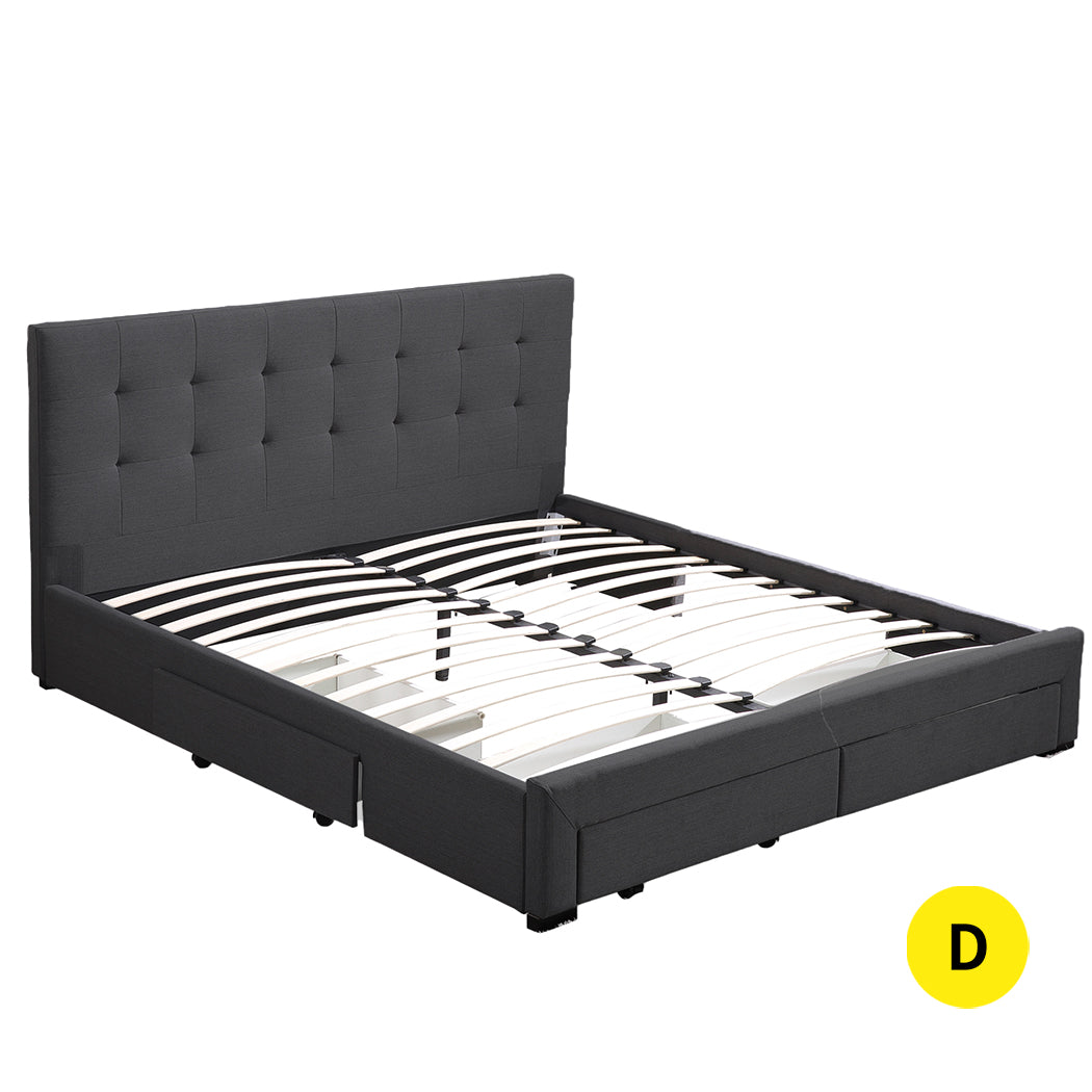 Levede Fabric Bed Frame Tufted with Storage in Dark Grey 