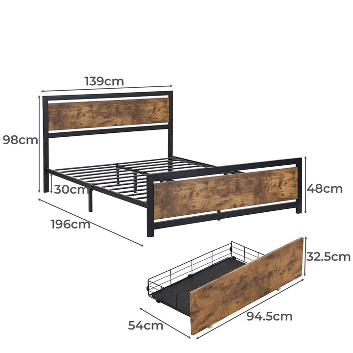 Double Industrial Bed Frame with Drawers 