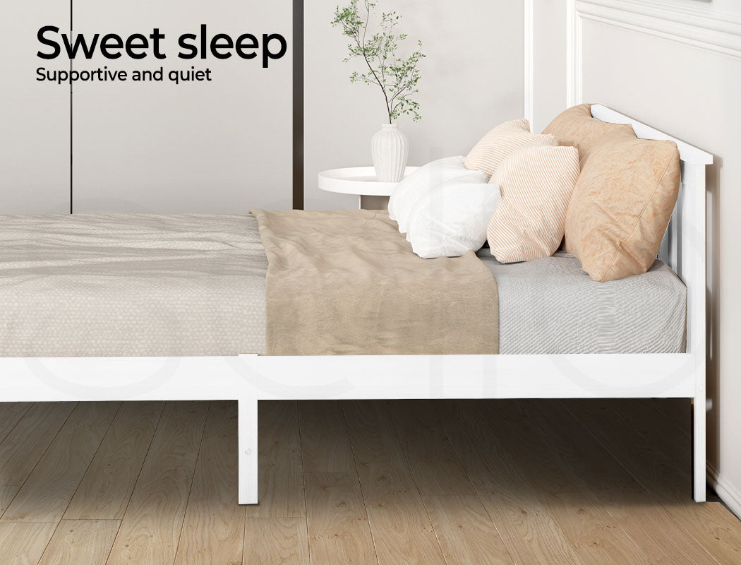 Double Wooden Bed Frame Solid Pine in White Finish