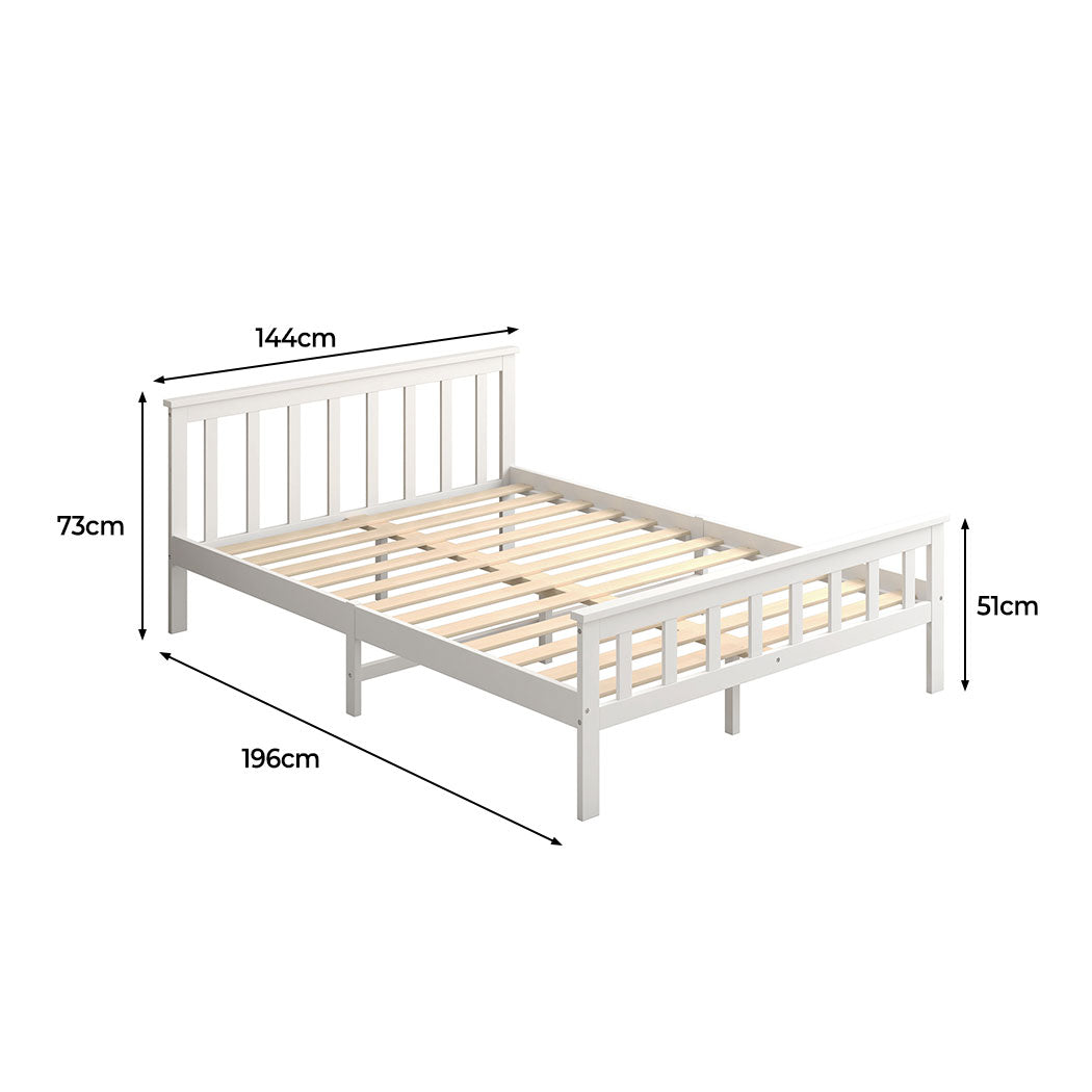 Double Wooden Bed Frame Solid Pine in White Finish