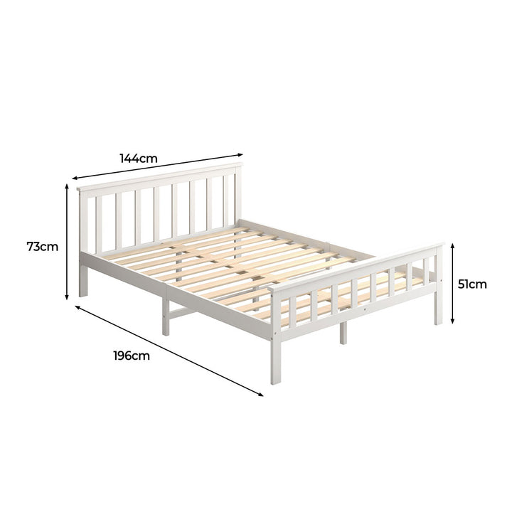 Double Wooden Bed Frame Solid Pine in White Finish