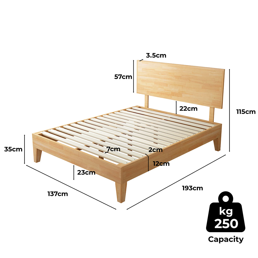 Double Wooden Bed Frame with Rubberwood Headboard
