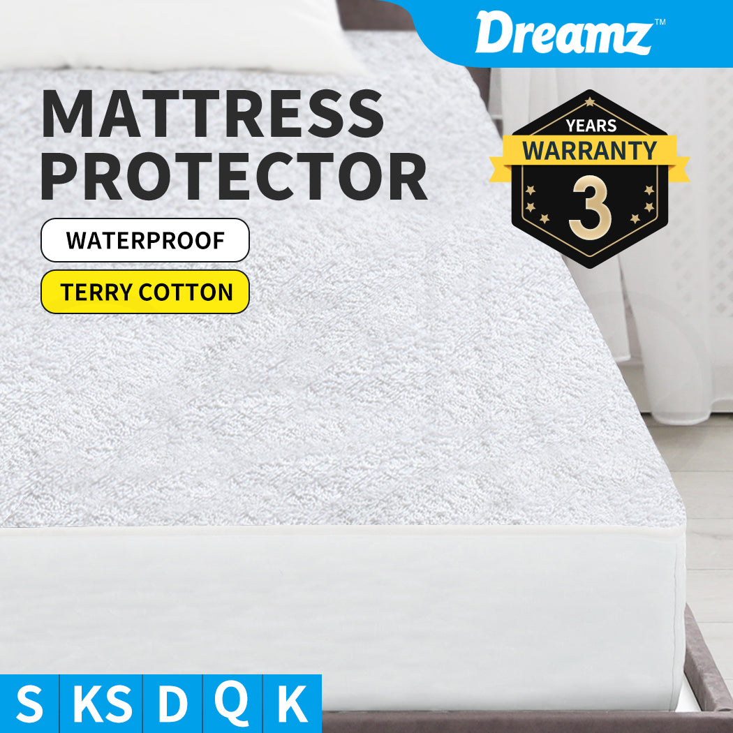 DreamZ Terry Cotton Fully Fitted Waterproof Mattress Protector - Levede