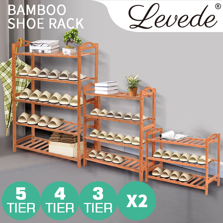 2x Levede 3 Tier Bamboo Shoe Rack - Levede