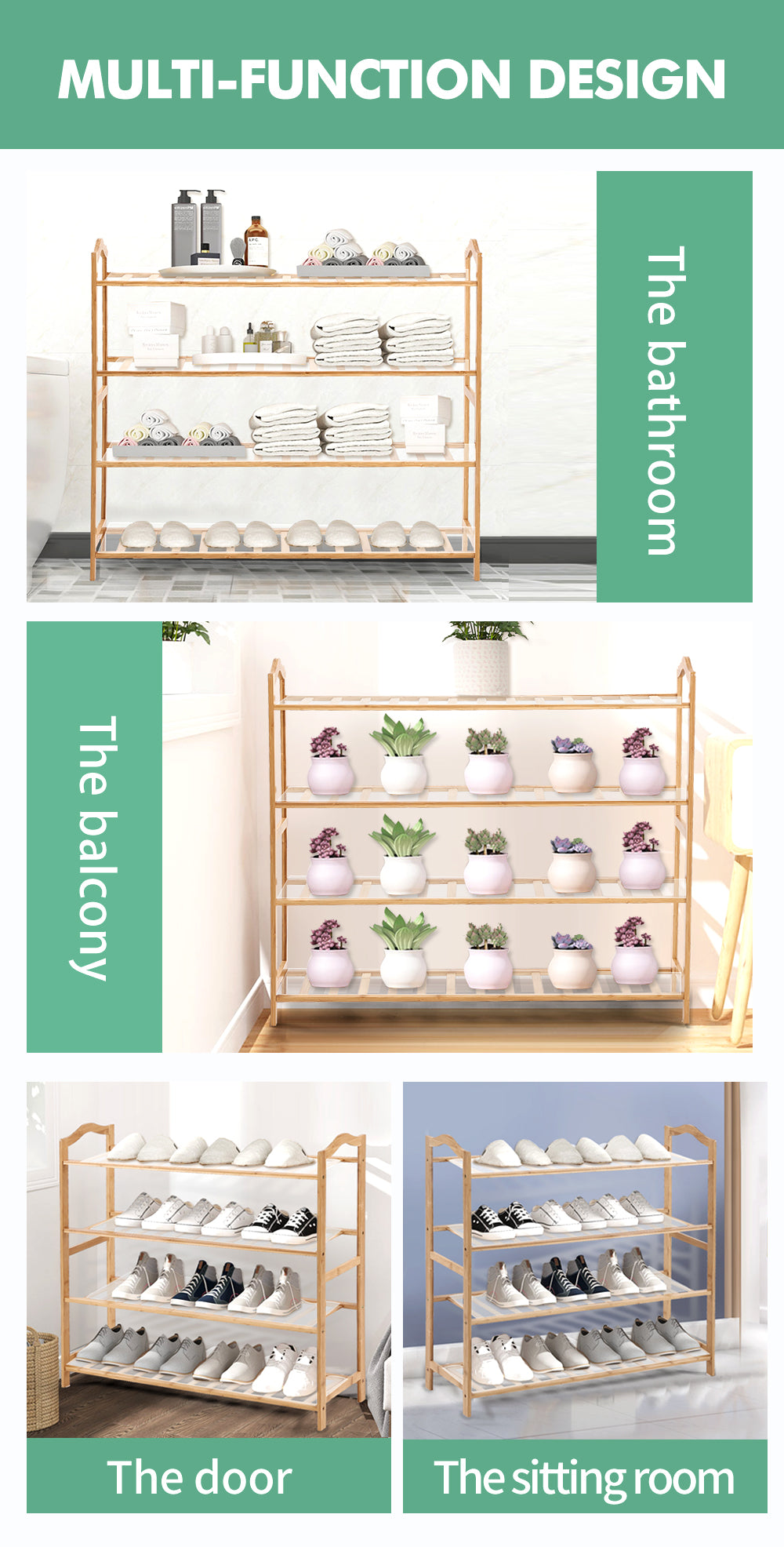 Bamboo Shoe Rack Storage Wooden Organizer Shelf Stand 4 Tiers Layers 90cm