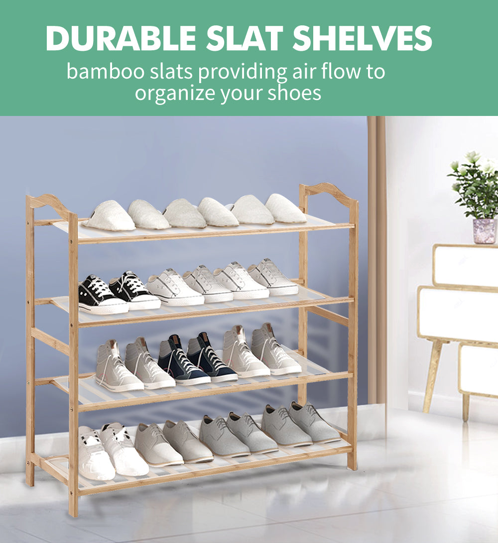 Bamboo Shoe Rack Storage Wooden Organizer Shelf Stand 4 Tiers Layers 90cm