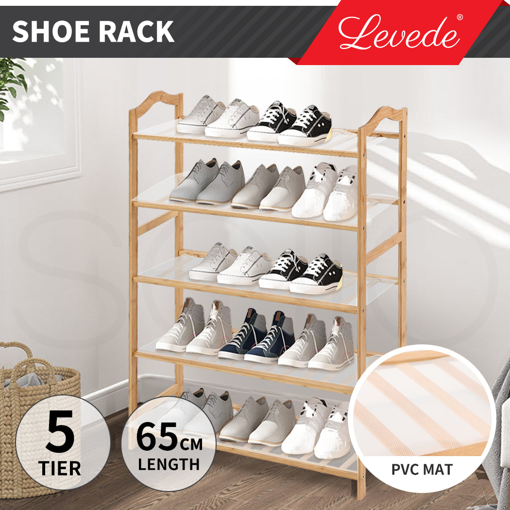 Levede Bamboo Shoe Rack Storage - 5 Tiers Wooden Organizer - Levede