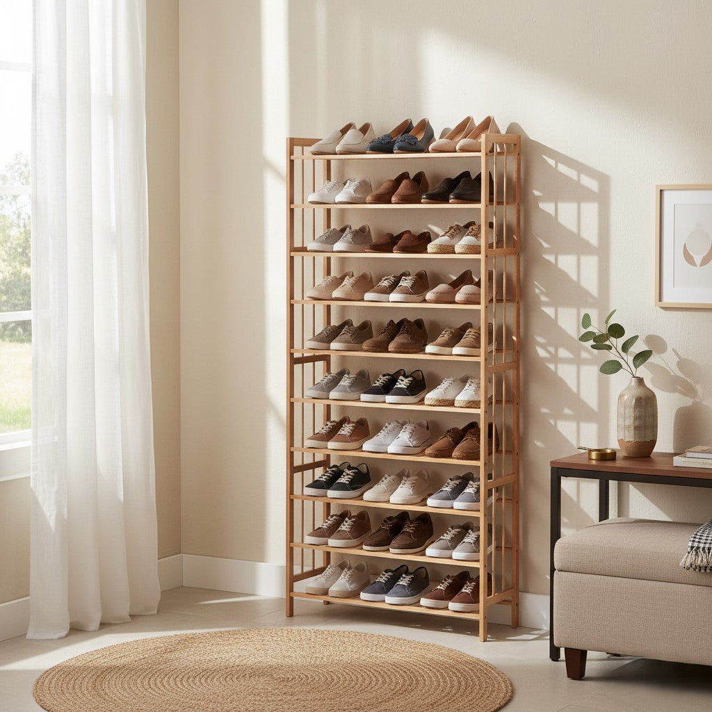 Bamboo Shoe Rack Storage Wooden