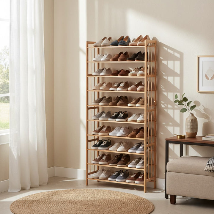 Bamboo Shoe Rack Storage Wooden
