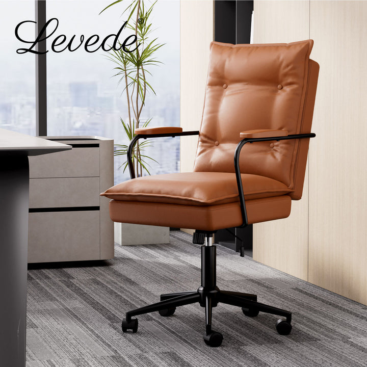 Levede Ergonomic Office Chair PU Executive Computer Adjustable Swivel Brown