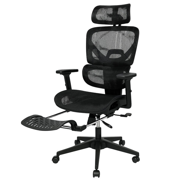 Ergonomic Office Chair with Footrest - Black.
