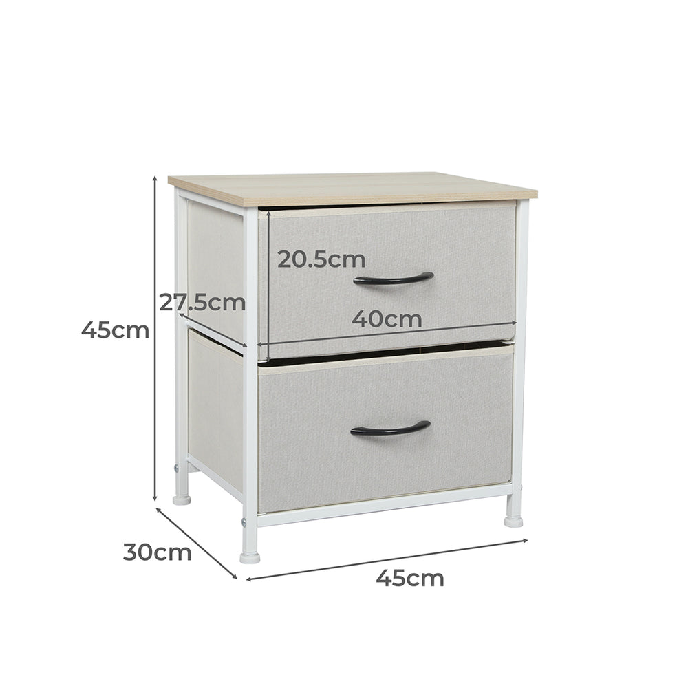 Fabric 2-Drawer Bedside Table Dimensions 