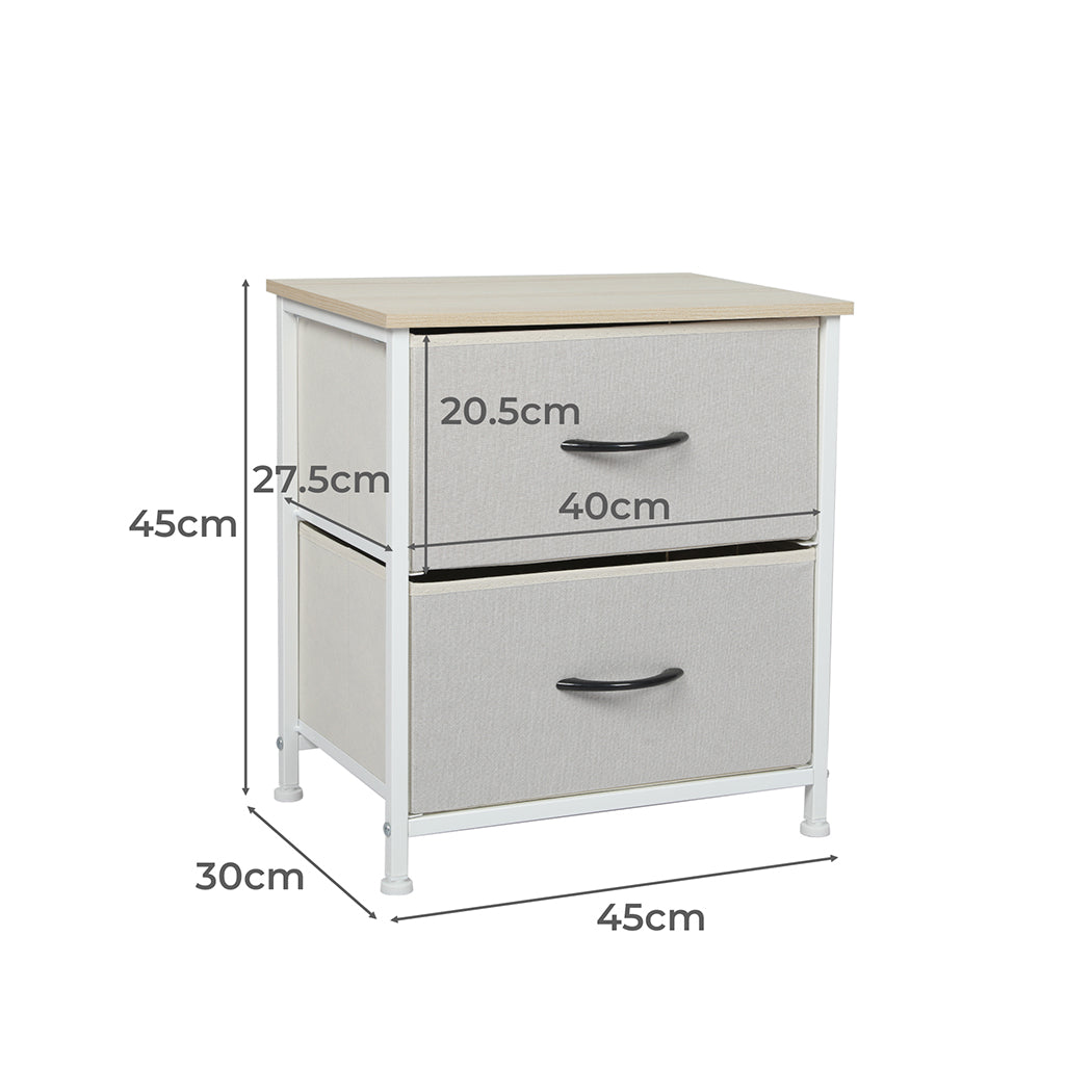 Fabric 2-Drawer Bedside Table Dimensions 