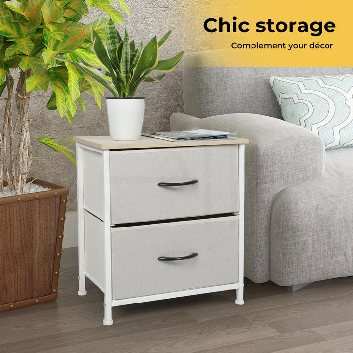 Fabric 2-Drawer Bedside Table drawers