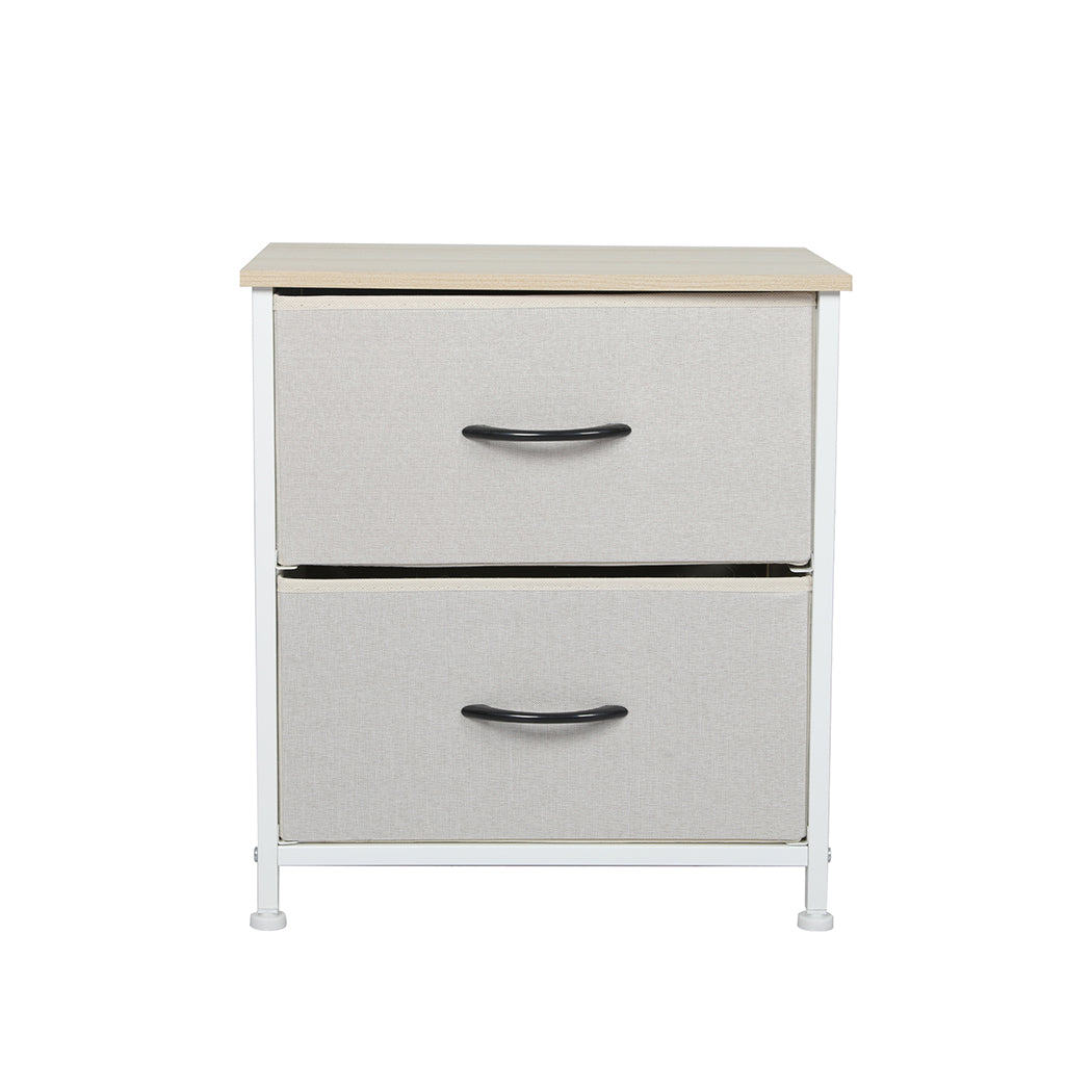  Fabric 2-Drawer Bedside Table with Wooden Top