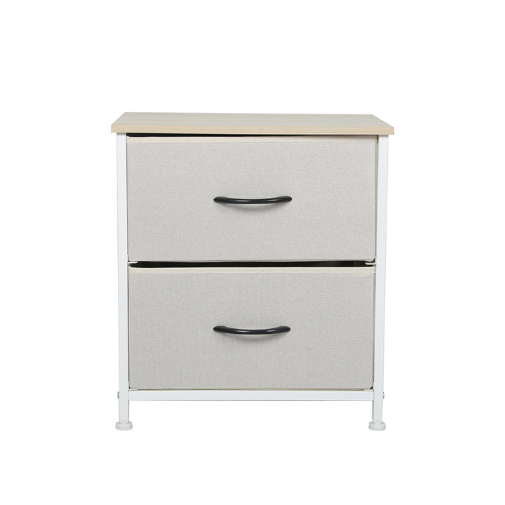  Fabric 2-Drawer Bedside Table with Wooden Top