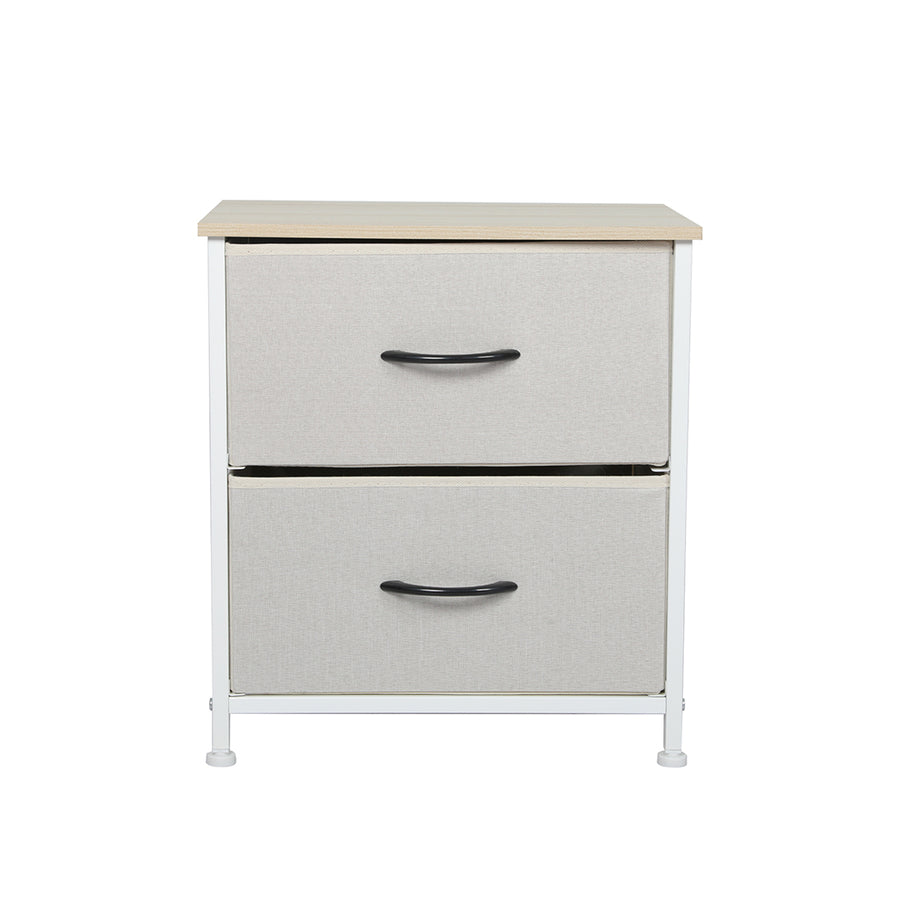  Fabric 2-Drawer Bedside Table with Wooden Top