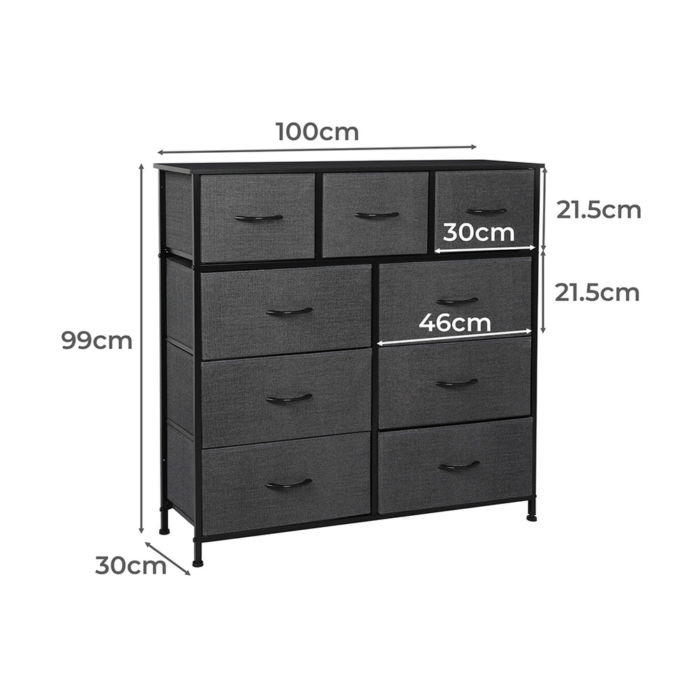 Fabric 9 Drawer Chest of Drawers Dimension
