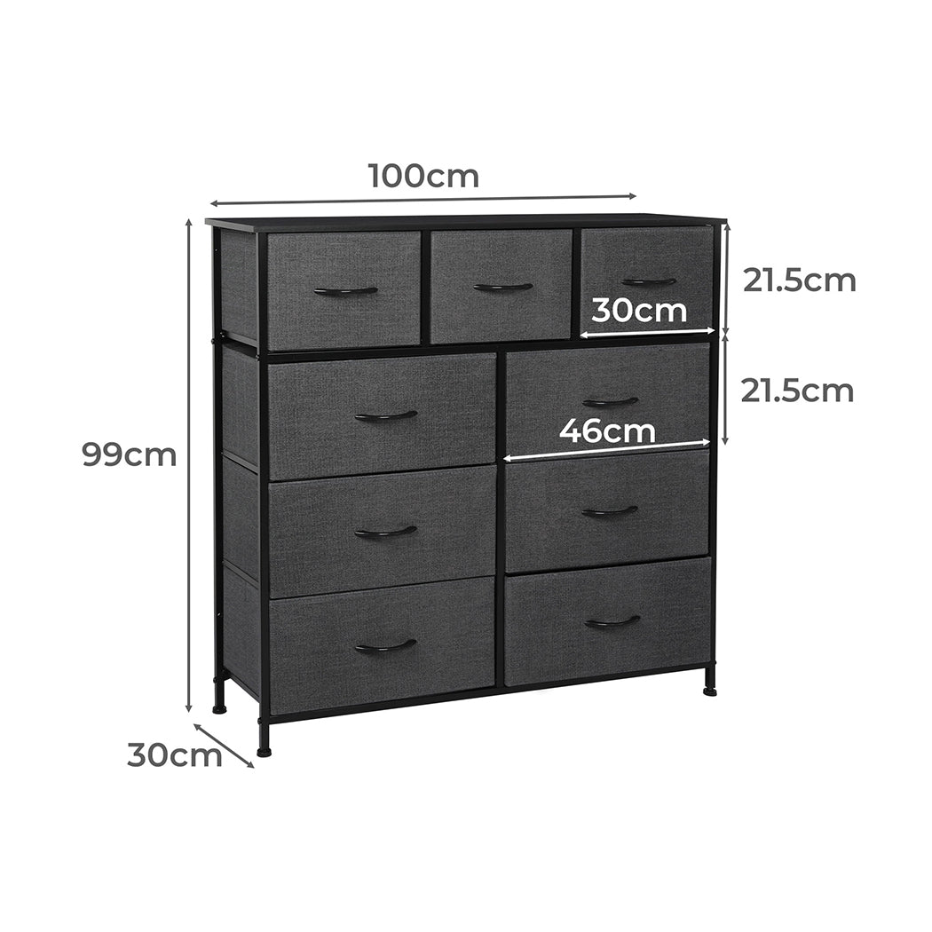 Fabric 9 Drawer Chest of Drawers Dimension